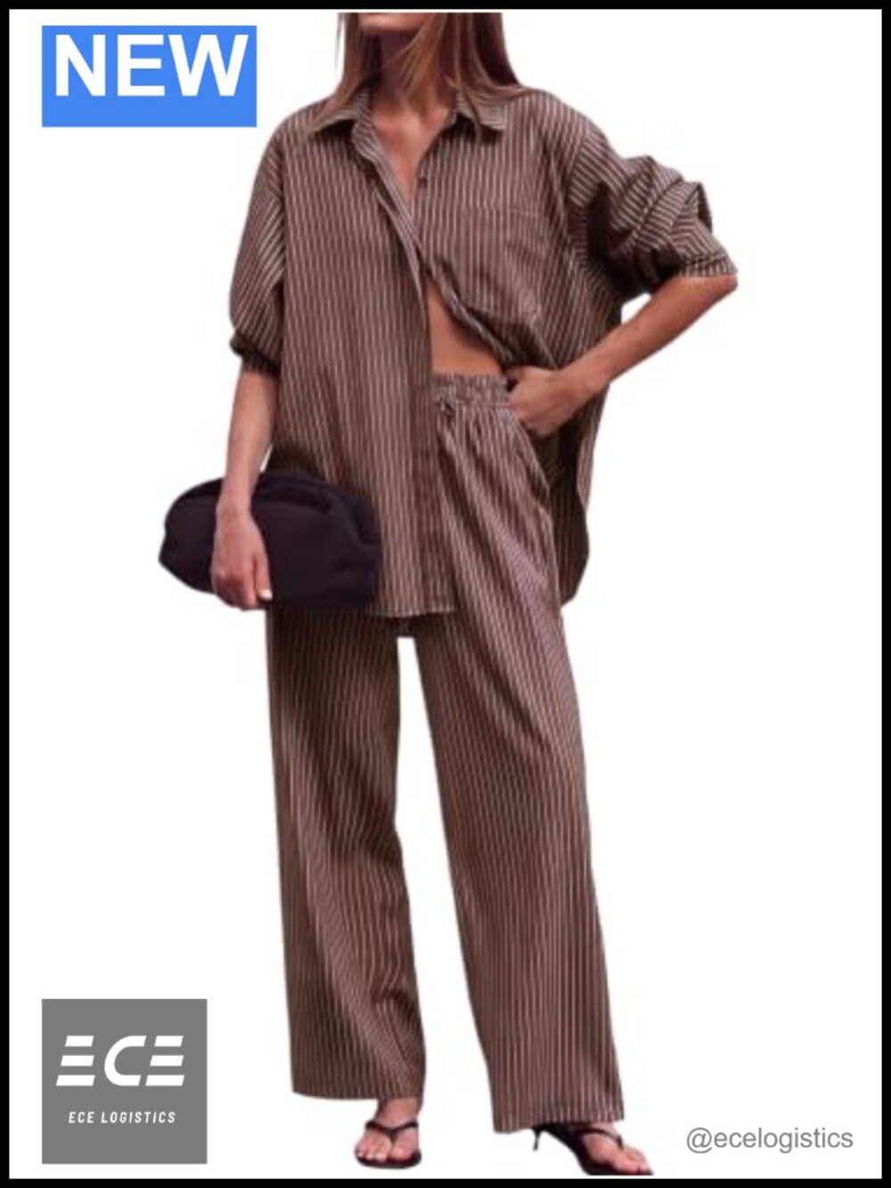 Women's Striped 2 Piece Lounge Pants Set Oversized Button Down Shirt Wide Leg